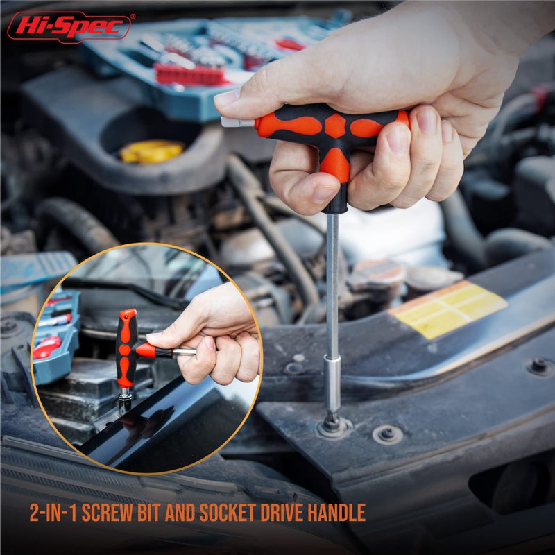 Hi-Spec 65pc Compact Auto Garage Tool Kit Set with Digital Tire Pressure Gauge. Essential Car Vehicle Repair Tools in a Toolbox Case of Screwdrivers, Sockets, Wrench and Magnetic Pickup - Image 5
